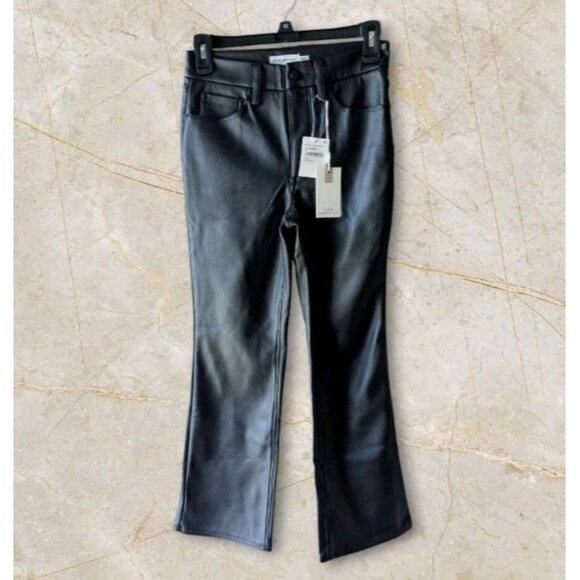 NWT Good American Better Than Leather Pants Black Crop Bootcut Jeans Faux 0/25 - Picture 1 of 15